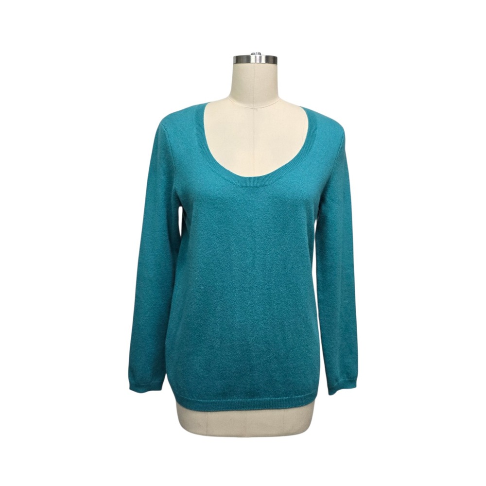 Talbots Womens Pure Cashmere Scoop Neck Sweater‎ Teal Blue Size Med Long Sleeve